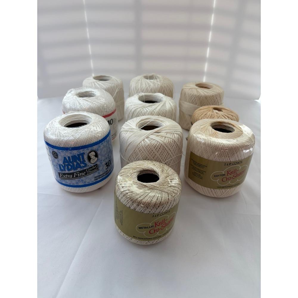 Aunt Lydias Red Heart Crochet Thread Lot 10pc White Ecru Cream Vintage Craft